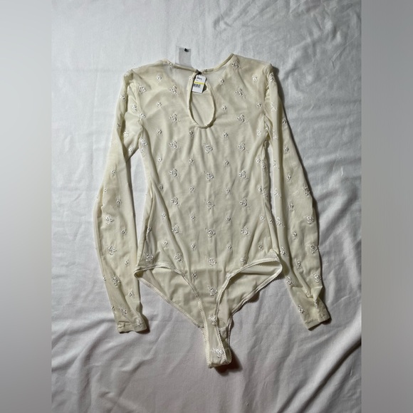 NWT Free People Ivory Mesh Make out  Bodysuit Women size M - Picture 5 of 9